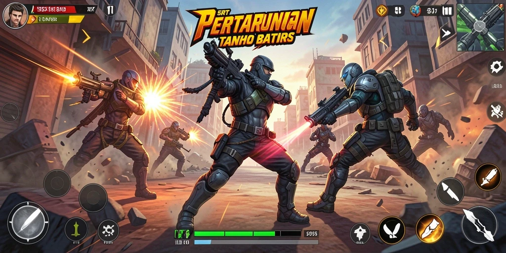 Screenshot gameplay 55RT menampilkan aksi mendebarkan di arena bertarung.