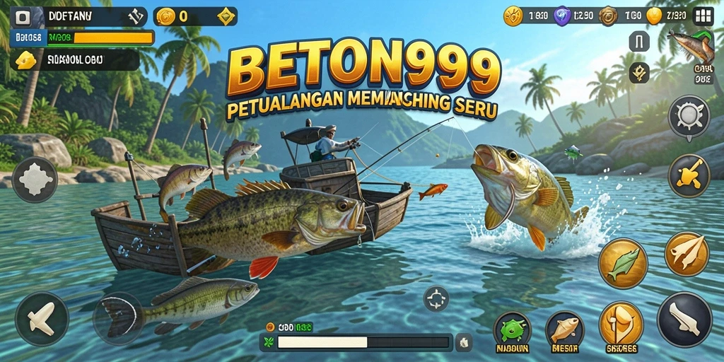 Tampilan gameplay BETON999 yang menampilkan aktivitas memancing yang menegangkan.