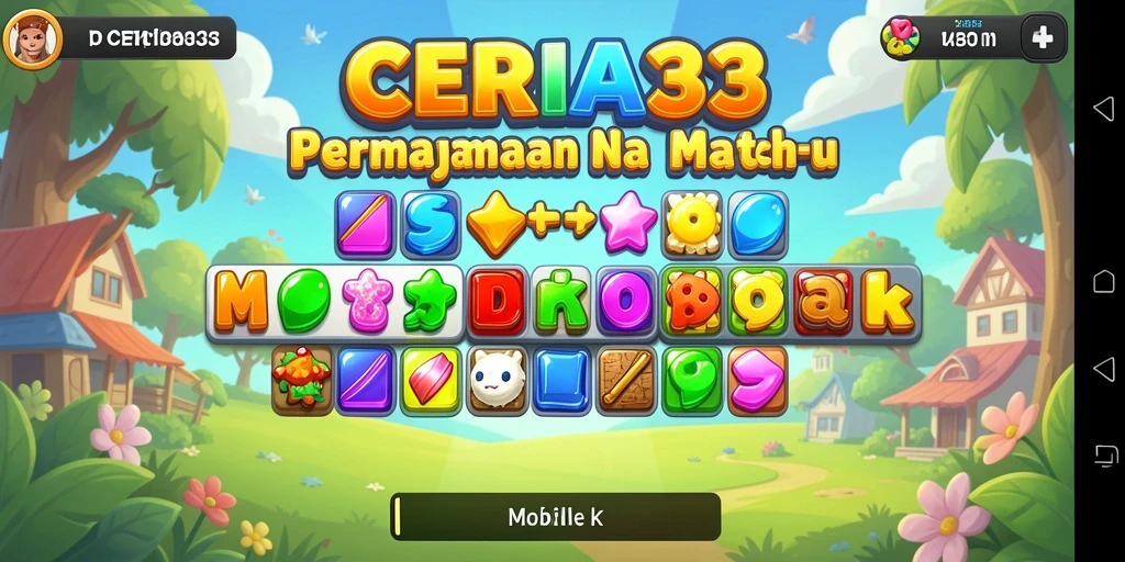 Tampilkan aksi seru permainan Match-3 dengan banyak warna dan tantangan.