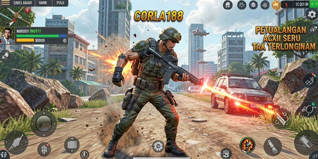 Gambaran gameplay mendebarkan dalam CORLA188 dengan aksi seru.