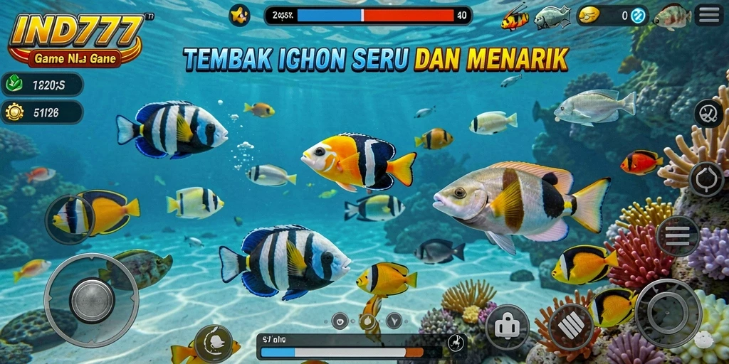 Tampilan gameplay seru dari IND777 saat menembak ikan.
