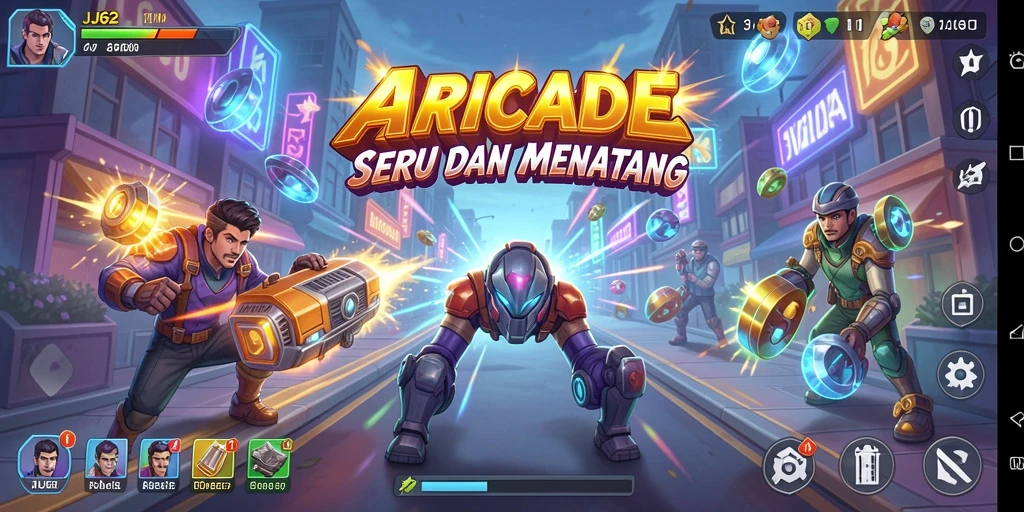 Screenshot utama gameplay JJ62 menampilkan karakter yang beraksi.