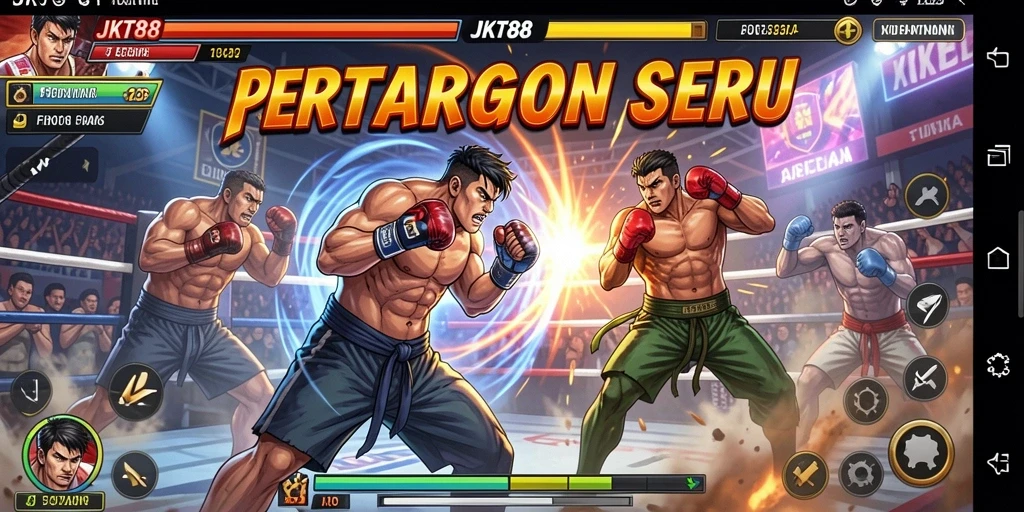Tampilan gameplay seru dari JKT88 dengan karakter bertarung.