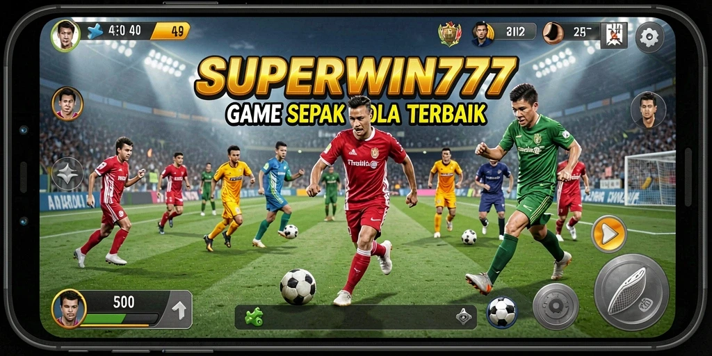 Gameplay SUPERWIN777 menampilkan aksi sepak bola yang seru dan dinamis.