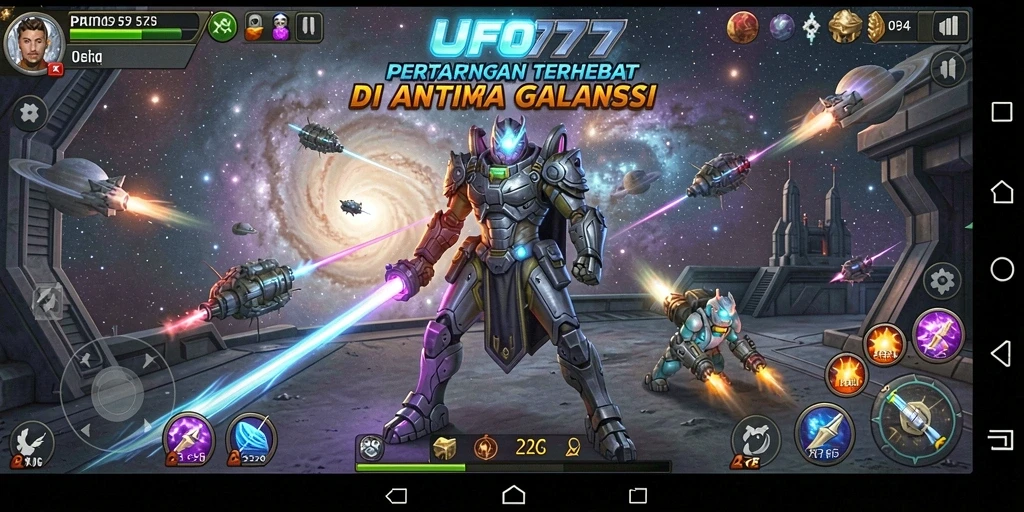 Screenshot gameplay UFO777 menampilkan aksi pertarungan yang intens.