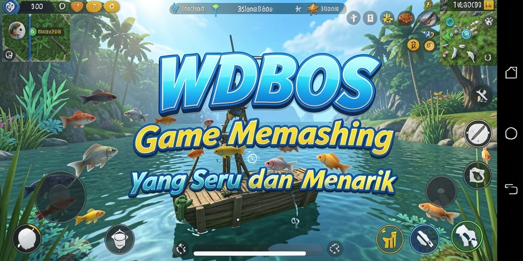 Screenshot gameplay WDBOS yang menunjukkan momen memancing yang seru.