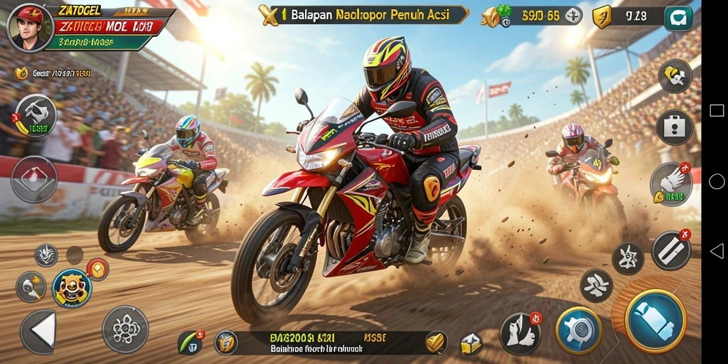 Tampilan seru dari gameplay balapan motor ZIATOGEL.