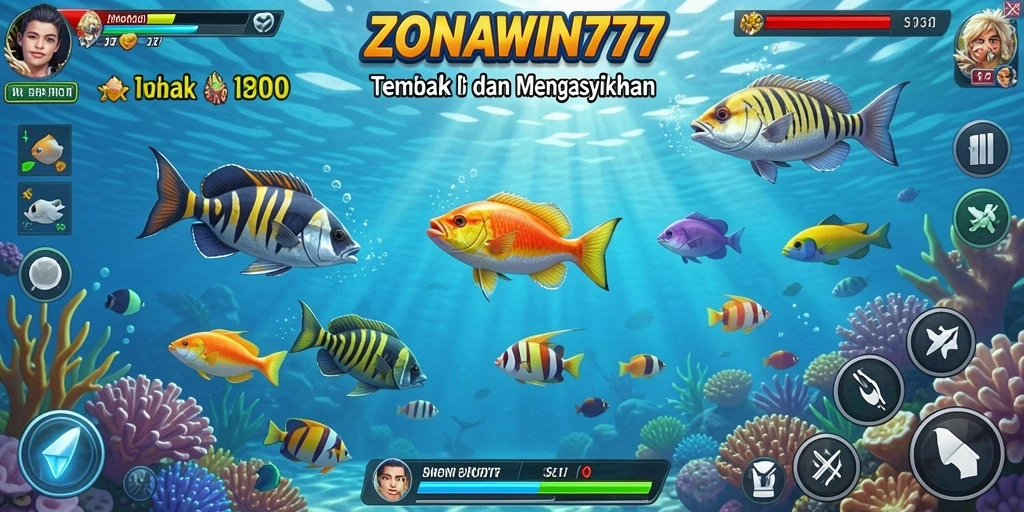 Screen gameplay ZONAWIN777 yang menunjukkan aksi menembak ikan.